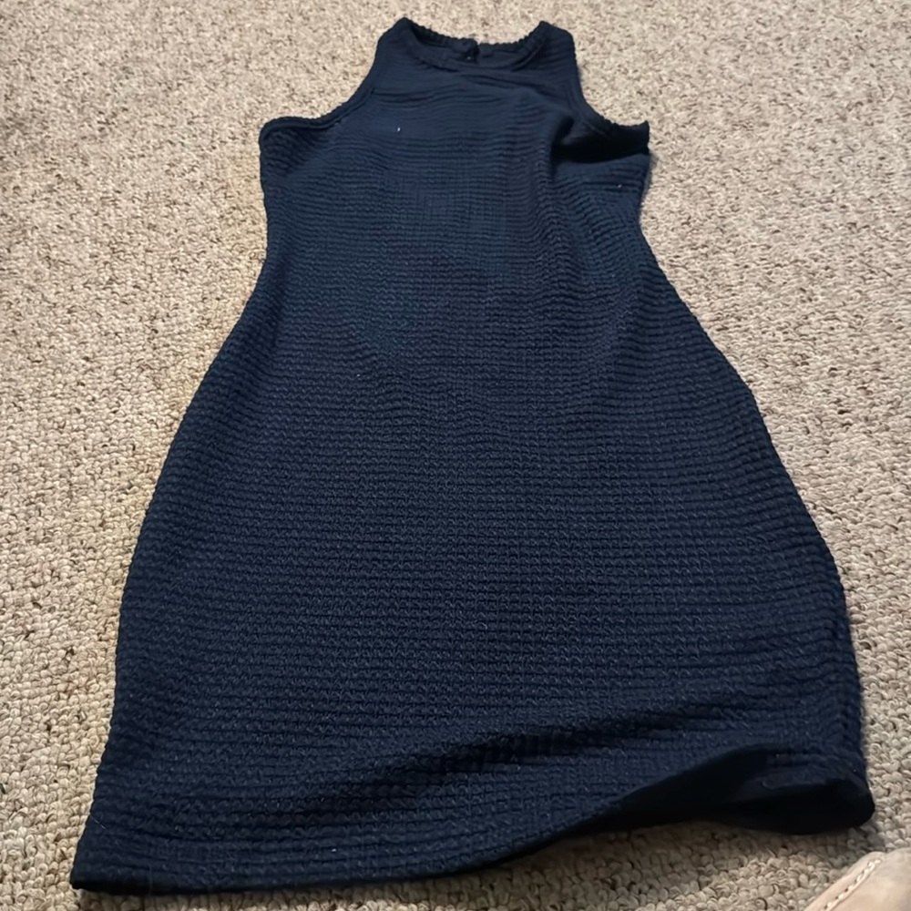 SHEIN navy blue with pearl neck Textured Mini Dress